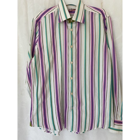 Robert Graham Shirt Button Down Long Sleeve Striped Purple Pink White Bl…